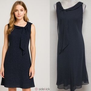 Ann Taylor Loft Black Chiffon Diamond Division Print Tie-Neck Frilly Mini Dress